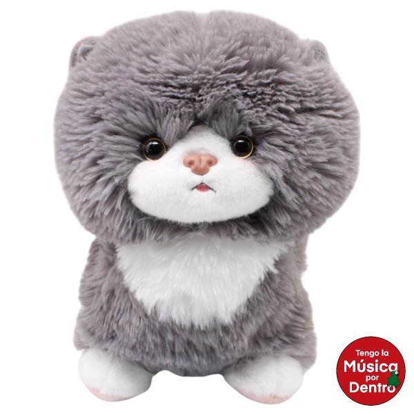 Gato Bolichon Gris Con Sonido Med